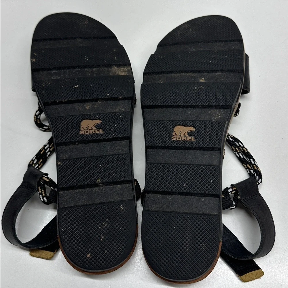 Sorel Sandals Torpeda II Strappy Slingback Open Toe Shoes Tan Black Size 9